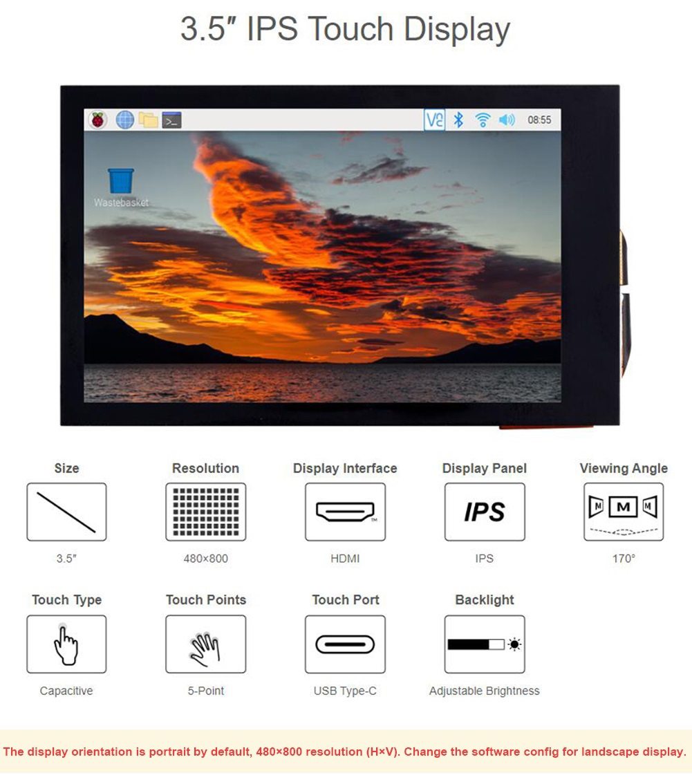 Pi Display - 3.5 inch IPS Capacitive Touch LCD